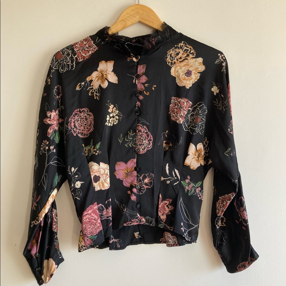 Zara Floral Print Lace Detail Top - Picture 3 of 6